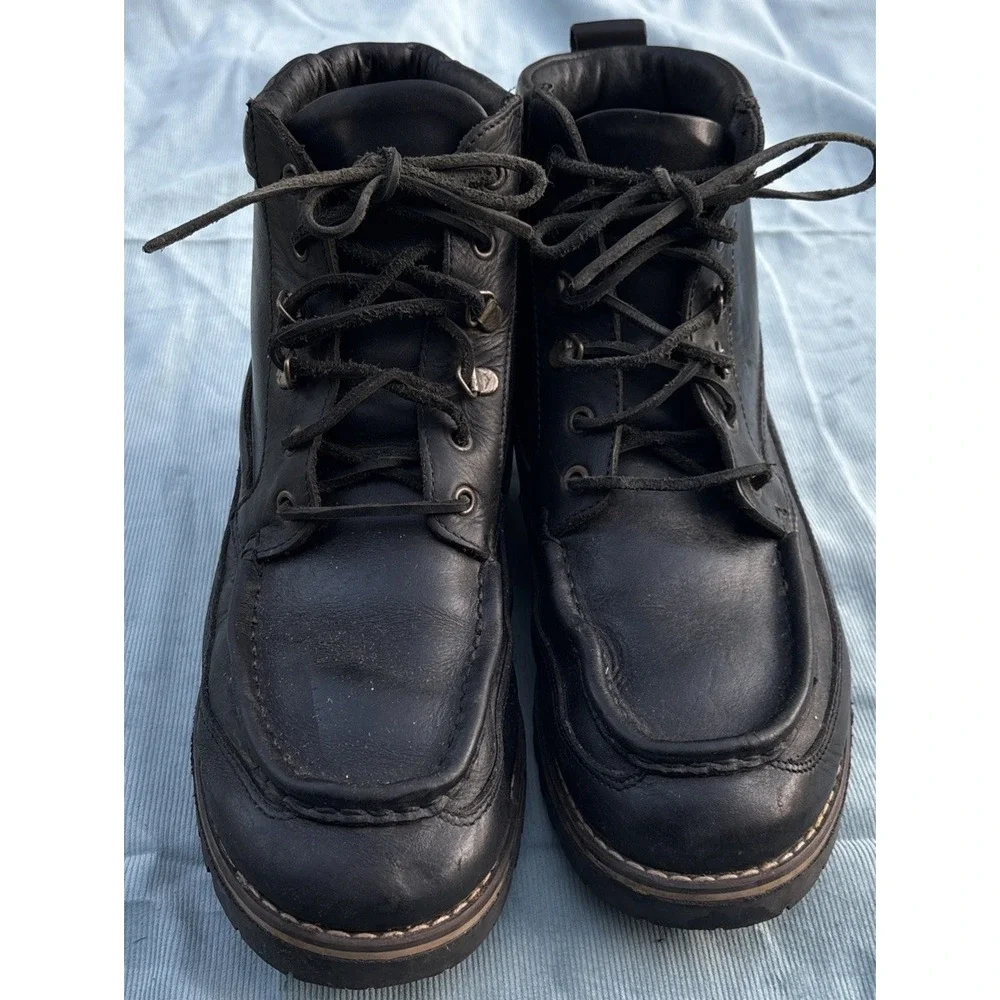 Woolrich Mens Black Leather Moc Toe Lace Up Ankle Boots Outdoor Rugged Lug Sole